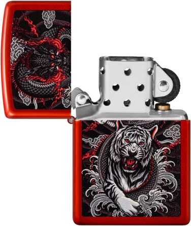 Запальничка Zippo з дизайном Дракон і Тигр, металева, червона