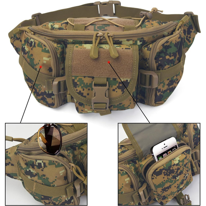 Тактична чоловіча поясна сумка Molle, водонепроникна, унісекс, для туризму, подорожей, бігу, кемпінгу (камуфляж 