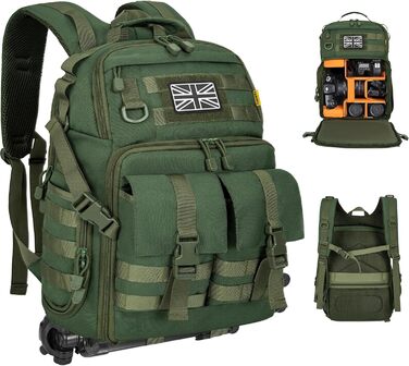 Рюкзак для камери з відділенням для ноутбука 15.6 дюймів - водонепроникний рюкзак для фототехніки, міцний, сумісний з Canon, Nikon, DJI | Знімний підкладковий вкладиш | Ремінь для штатива (Зелений)