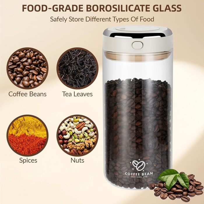 Герметичний контейнер для кави 1700 мл з CO₂-вентилем та індикатором дати, для зберігання кавових зерен, чаю, горіхів, какао. Зберігає свіжість та аромат.