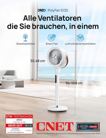 Dreo PolyFan 513S: Тихий розумний вентилятор з широким охопленням та 6 режимами