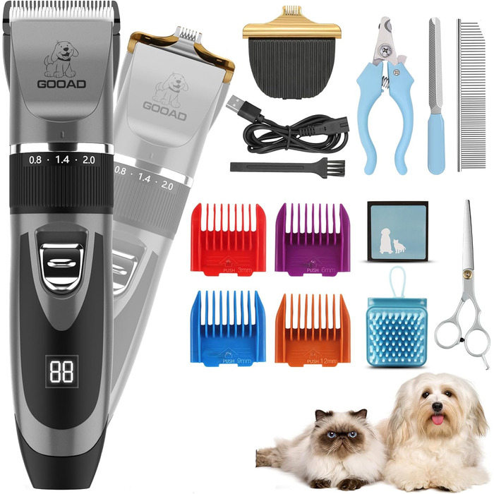 Електрична машинка для стрижки собак та котів, безшумна, USB, акумуляторна, бездротова, для собак та котів (сіра)