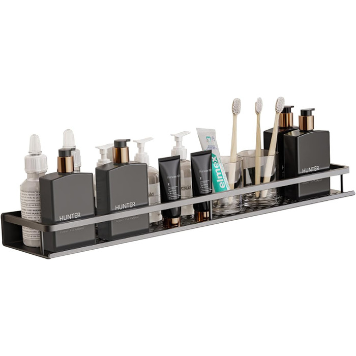 Suction Cup Shower Shelf No Drilling, Adhesive Shower Rack, No Drilling Shower Gel Holder, Bathroom Shelf No Drilling, Black, 60cm