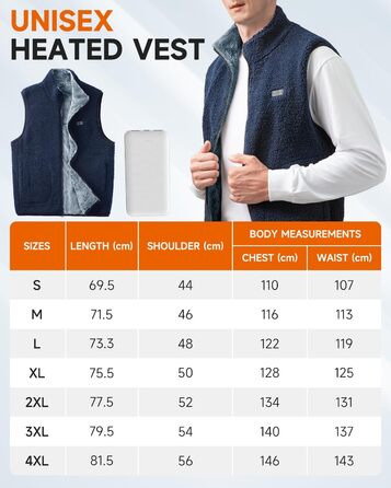 LABCOOL Тепла жилетка з підігрівом - чоловіча та жіноча жилетка з флісу - USB-підігрів з акумулятором 10000mAh - 6 зон підігріву з 3 рівнями температури - можна прати в пральній машині, розмір M, синій