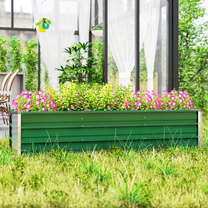 Outsunny Steel Raised Garden Bed, Planting Box, Flower Box 183 x 47 x 40 cm with Gloves in Green for Vegetables & Flowers