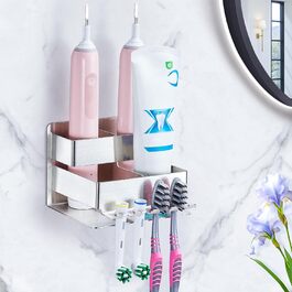 Electric toothbrush head holder, stainless steel, toothbrush holder, wall-mounted, screwless, toothbrush head holder, self-adhesive toothpaste holder for bathroom