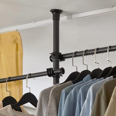 SoBuy KLS04-SCH Telescopic Rod Clothes Rack with 5 Clothes Rails and 2 Baskets Telescopic Wardrobe System Adjustable Shelving System B (209-311) x (200-285) cm