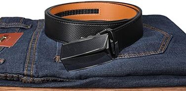 Чоловічий шкіряний ремінь VRLEGEND з автоматичною пряжкою, без дірок, для ділового костюма, розмір регулюється, з подарунковою коробкою, чорний (52W-56W, 160см)