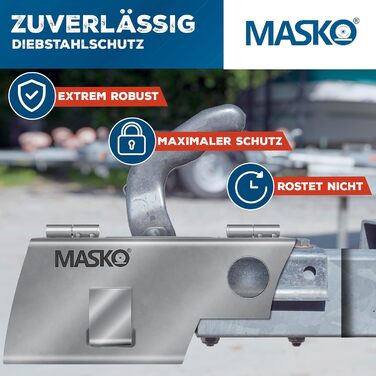 Замок для причепа MASKO® з дужкою, протиугінний замок для причепів та караванів, сріблястий, зі штифтовим механізмом, з ключем і захисною кришкою
