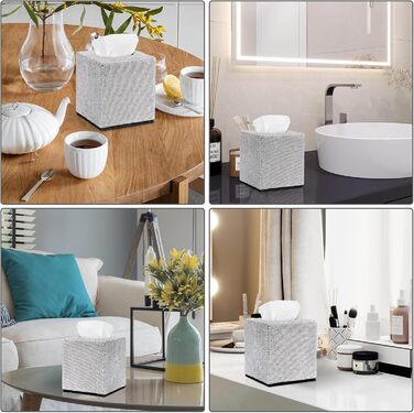 Квадратний тримач для серветок BTSKY з блискітками, декоративна кришка з діамантами та стразами, кубічний диспенсер для дому, ванної кімнати, туалетного столика