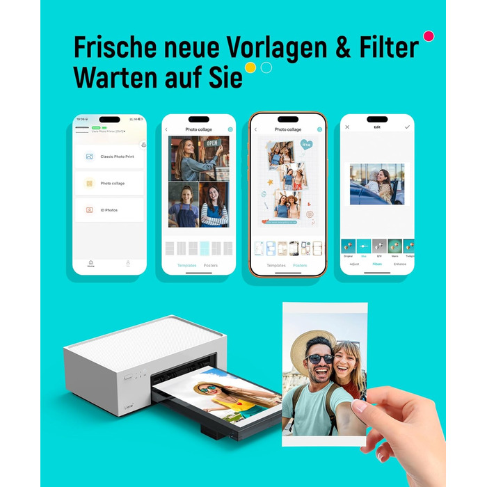 Портативний фотодрук для смартфонів Liene (10x15 см) + 2 пачки фотопаперу (20+80 аркушів), WiFi, сумісний з iPhone/Android/PC, 300 DPI, кольорова сублімація, білий
