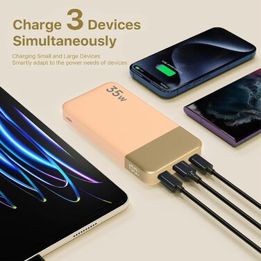 Power Bank NOBIS 35W 10000mAh з цифровим дисплеєм, USB-C, PD, QC, для смартфонів, планшетів, камер (Оранжевий)