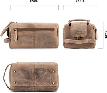 LEABAGS Преміум дорожній косметичний набір з натуральної шкіри для жінок та чоловіків | Культиватор | Vanity Case | Мийний мішечок (Palm Bay, Вінтажний сіро-коричневий)