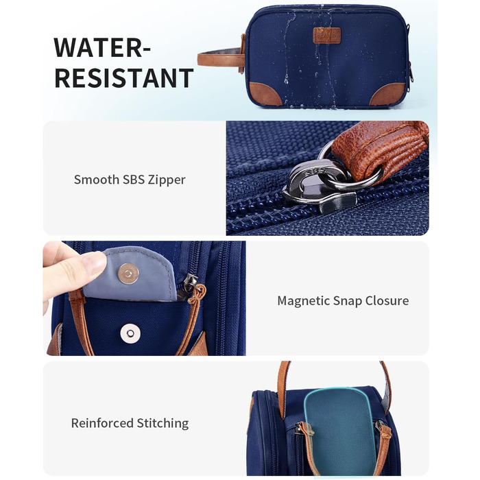 Чоловіча дорожня косметичка ECOHUB, водонепроникна, з відділенням для мокрого одягу, ремінь, з перероблених матеріалів, з двома застібками-блискавками (Синьо-зелений, Темно-синій)