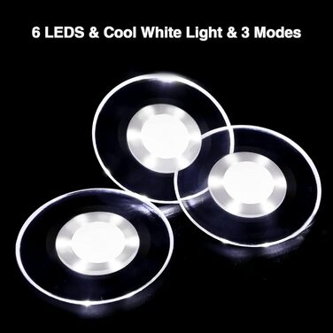 MEDOYOH Cool White LED Coasters, Glowing for Drinks, ON/Off Switch, Drink Coaster Set, Waterproof Acrylic Coasters Round for Glasses Bottles Parties Weddings Bar Christmas Pub (Cool White LED Coaster Set, 4-Pack)