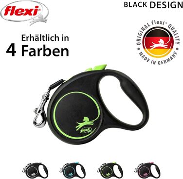 Flexi Roll-Leine для собак до 25 кг, 5 м, чорний/зелений