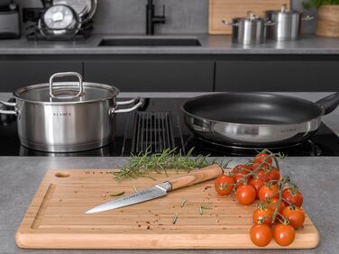 Японський ніж Santoku з дамаської сталі Klamer Premium, 18 см, кухонний ніж з оливкового дерева