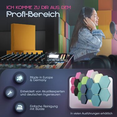 Акустичні панелі для поглинання шуму Sunny Shades, набір 8 шт, квадратні 3D панелі для стін, виготовлено в ЄС