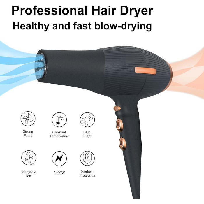 Професійний фен лоеvely рожевий 2400W з іонізацією та AC мотором, з насадкою-дифузором, 3 режими нагріву та 2 швидкості, для дому та салону