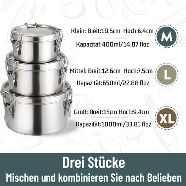 nicelock Lunch Box with Compartment (3 Pack) Adult Food Containers Kids Lunch Box Stainless Steel Suitable for Snacks, Fruit, Muesli, Soups, and Main Meals etc.