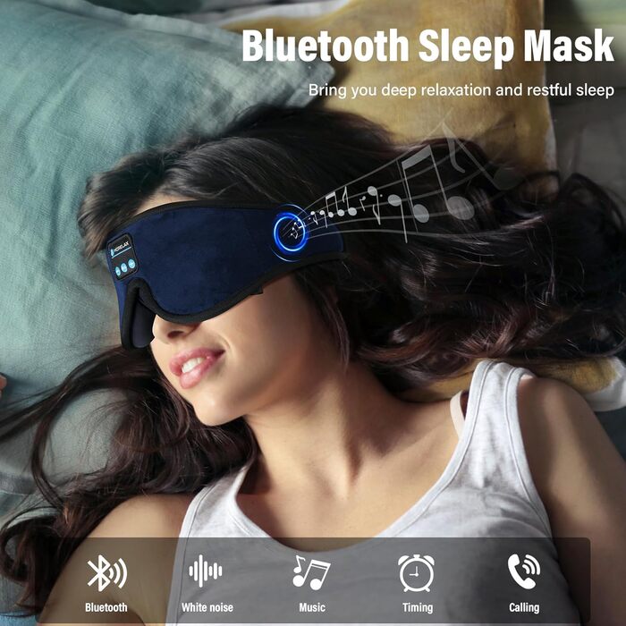Маска для сну з Bluetooth-навушниками, 3D маска для сну, бездротова музична маска для сну для тих, хто спить на боці/спині, навушники для сну (Глибокий синій)