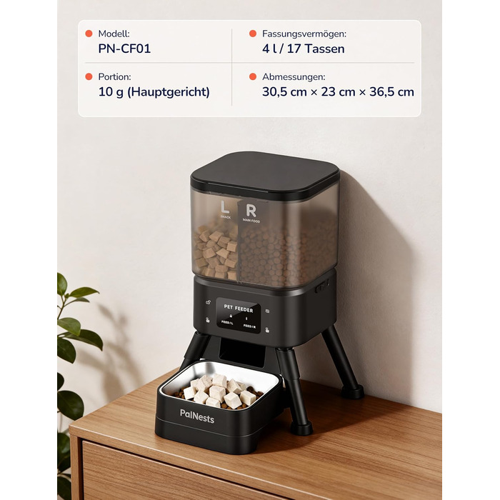 Автоматичний годівник для котів PalNests 4L з Wi-Fi, програмований таймер, сухий корм для котів/собак