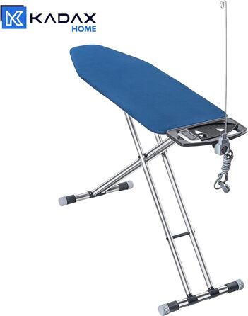 КADAX Розкладне прасувальне прізвисько 120x42 см з алюмінію з підставкою для праски та тримачем для кабелю, регульована висота, з розеткою (Темно-синій)