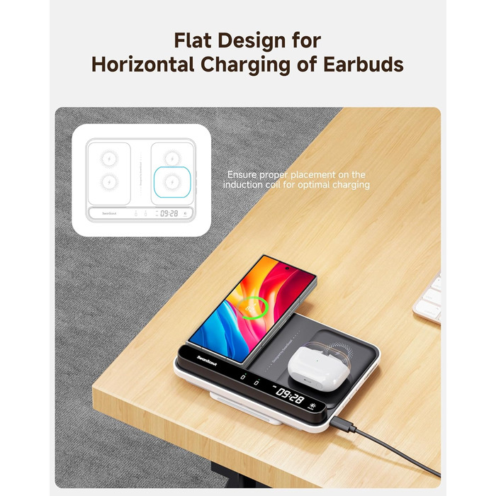 Бездротова зарядка SwanScout 504F для Samsung Galaxy Z Fold (6/5/4/3), Google Pixel 9 Pro Fold, Pixel Fold та Galaxy Buds