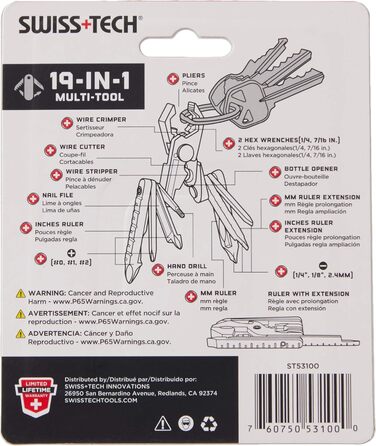 Swiss+Tech ST53100 Polished SS 19-in-1 Micro Pocket Multitool for Camping, Outdoor, Hardware