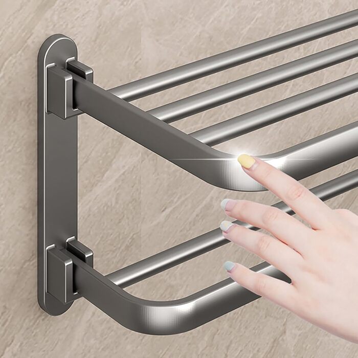 Тримач для рушників на стіну без свердління, з 2 рушниковими перекладинами, алюміній, матовий чорний, 58 см