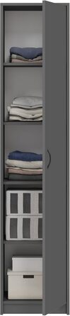 Bookshelf Wardrobe Shelf White 40cm wide 180cm high Cabinet Organizer Multi-purpose Cabinet with 4 adjustable shelves Filing cabinet Shelf Wall narrow Wood for bedroom hallway basement office (Anthracite)