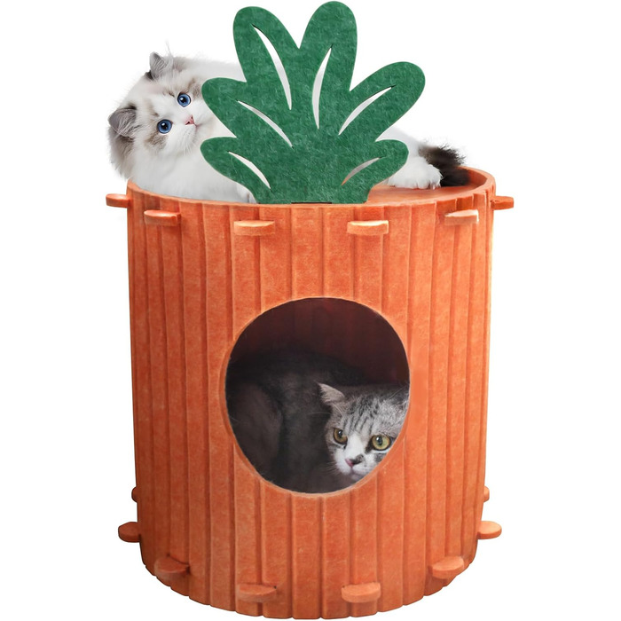 Двоярусна котяча хатинка-печера з дряпалкою, котячий будиночок для дому, кігтеточка з платформою, ліжко-печера для котів, кігтеточка-бочка, котячі меблі з іграшкою, 60х40х40 см