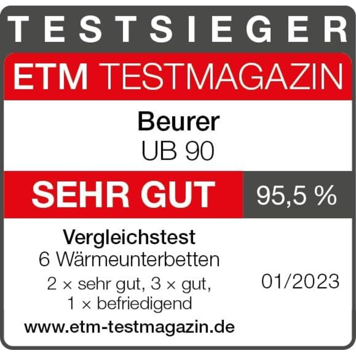 Електричне підігріваюче підстеля Beurer UB 90 Komfort з двома зонами нагріву та 9 рівнями температури, з автовимкненням та Eco-Control, 150 x 80 см, можна прати в пральній машині