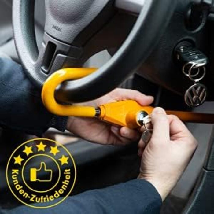 PRETEX блокіратор керма для авто, сталевий замок для керма, універсальний протиугінний пристрій для автомобіля і кемпера, регульований 67-81 см, жовтий