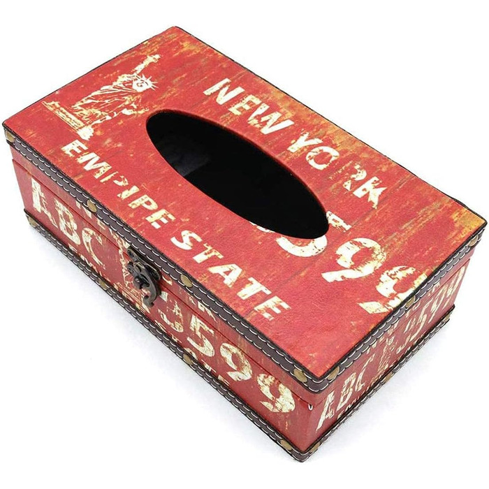 POFET Vintage Chic Shabby Wood Tissue Box Holder Rectangular Handcraft Tissue Paper Box Cover Serviette Organizer Holder Home Large Space Office Car Decoration with Metal Lock - Traffic Sign