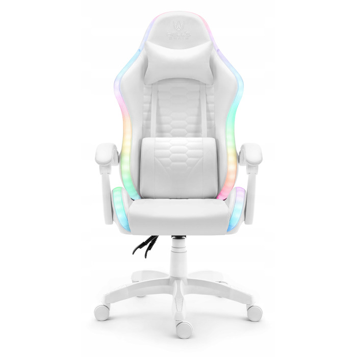 Ігрове крісло Hell's Chair HC-1000 White LED RGB, екошкіра, біле