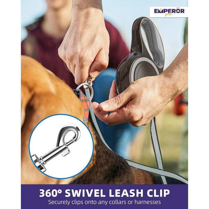 Емператор Петс GY26 - висувна поводок для собак, великих порід, до 50 кг, міцний, сірий, 7.9 м