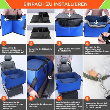 Stable Multi-Pet Car Seat Booster with Safety Belt for Medium Dogs - Washable & Reinforced Dog Basket for Rear Seat (Blue, M)