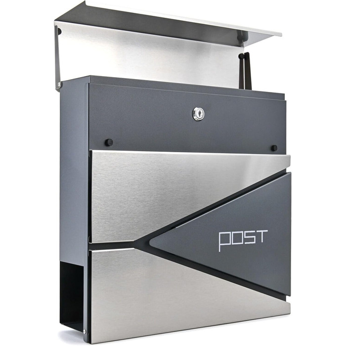 Поштовий ящик Verda з газетницею, нержавіюча сталь, антрацит, 2 ключі - дизайнерський настінний поштовий ящик з прихованим замком