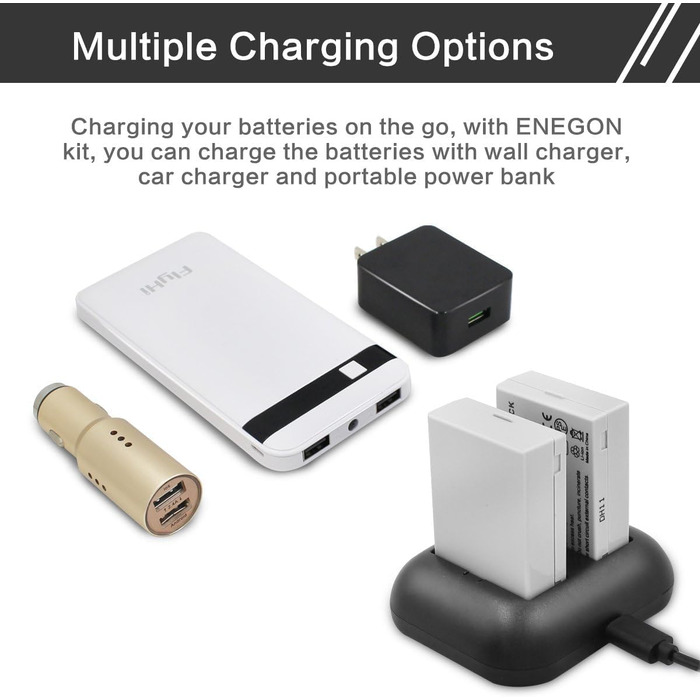 Запасні акумулятори ENEGON (2 шт) та зарядний пристрій Rapid Dual для Canon LP-E8 (EOS Rebel T2i, T3i, T4i, T5i, 550D, 600D, 650D, 700D, Kiss X4, X5, X6, LC-E8E)