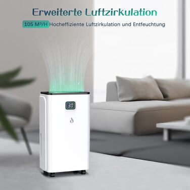 Електричний осушувач повітря 12л/день з цифровим дисплеєм, 3 режими, таймер 24г, резервуар 2.5л, нічний режим, для дому, ідеальний для спальні та підвалу, бежево-білий