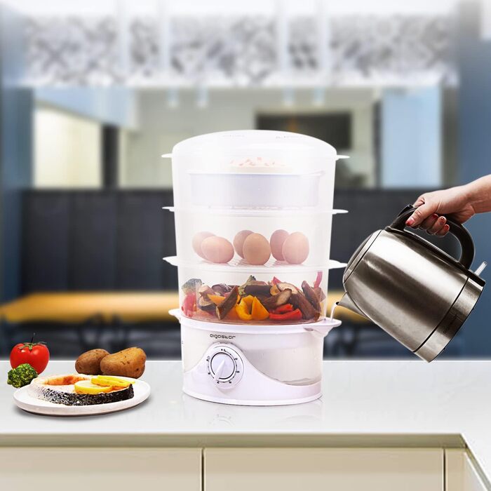 Пароварка Aigostar Fitfoodie 30CFO, 9 л, 800 Вт, 3 яруси, BPA Free, з таймером