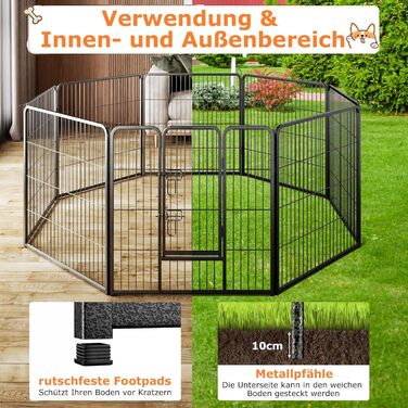 Металевий вольєр для собак, котів, кроликів COSTWAY 80 см, 8-секційний, з дверцятами на замок, чорний