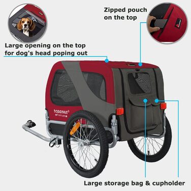 DOGGYHUT® Преміум велосипедний причіп для собак середнього розміру до 23 кг, складний (червоний)