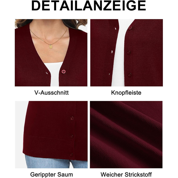 Жіноча легка в'язана жилетка з довгим рукавом, в'язаний пуловер з V-подібним вирізом, вінтажна класична жилетка на ґудзиках (L, Бордовий)