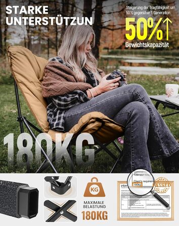 Складний туристичний стілець KingCamp XXL з підлокітниками та сумкою для кемпінгу, відпочинку на природі, саду, балкону та пляжу (Хакі)