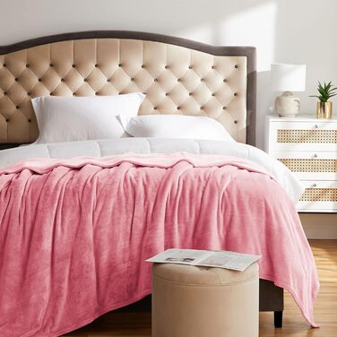 Плед з мікрофібри KMUSET, теплий та м'який, білий (50'x60') / лосось, Twin (60'x80')