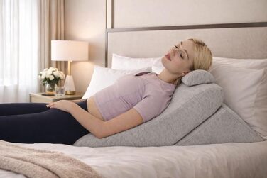 Подушка для спини Lesekissen з регульованою підголовником, з піною з пам'яті, знімний чохол, дихаюча та неслизька, з ручкою - трикутна для спини, шиї та ніг - 60 x 50 x 30 см