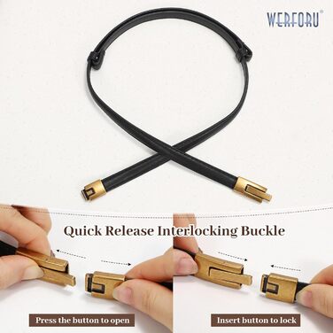 Жіночий шкіряний ремінь WERFORU - тонкий, регульований, з декоративною золотистою пряжкою. Довжина 105 см, підходить для розміру талії до 93 см (чорний+срібло)