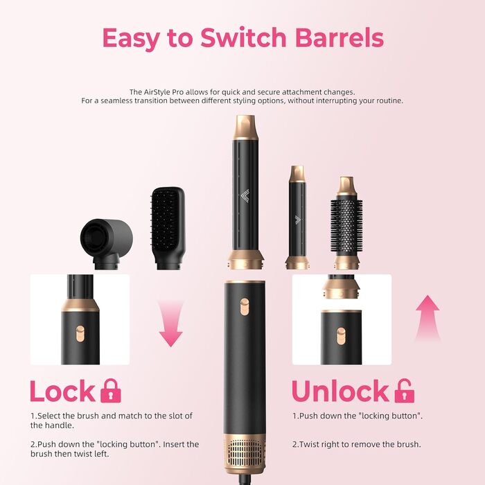 Мультистайлер для волосся 5 в 1 Atopskins Air Styler 1000W: фен-щітка, вирівнювач та плойка для сушіння, завивки та гладкого волосся (Darkschwarz)